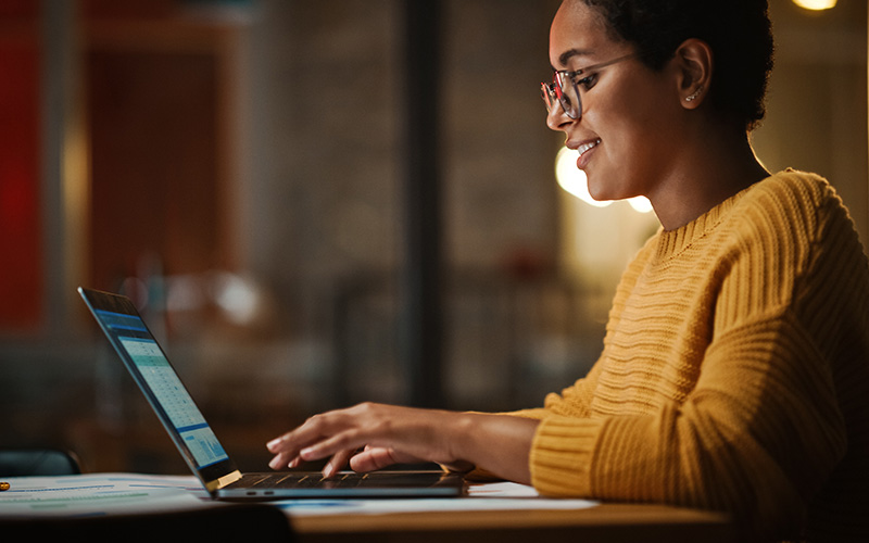 Woman working on laptop