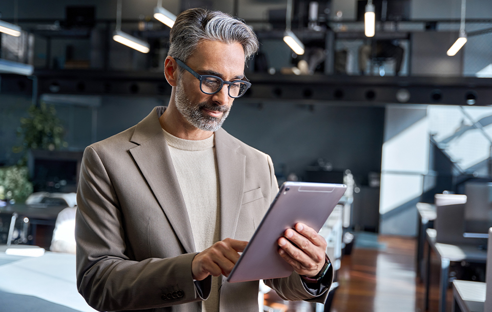 Man working on a tablet