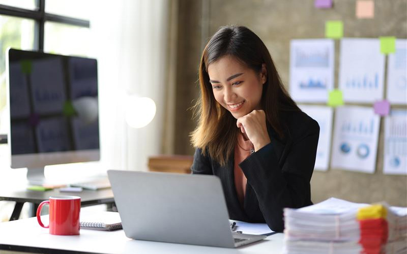 Asian woman with laptop