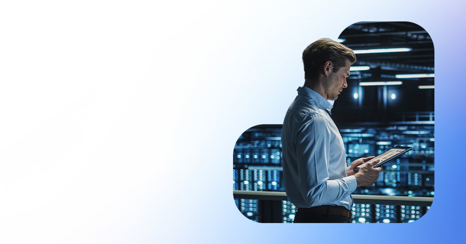 Man working in a data centre