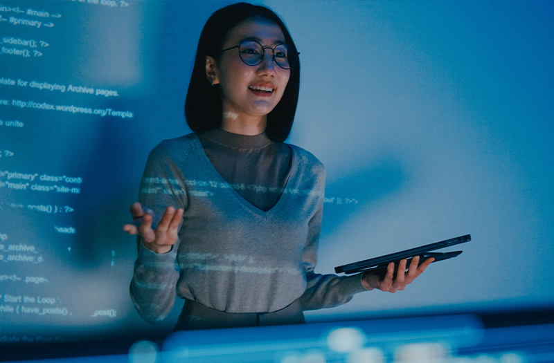Smiling woman presenting