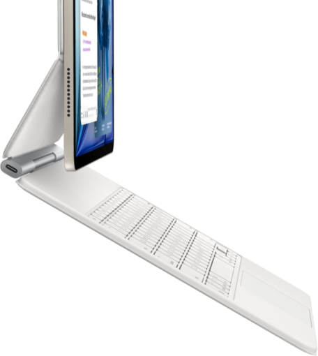 iPad Air, Starlight colour, attached to Magic Keyboard, white colour, side exterior