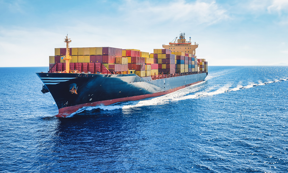 Ship carrying containers