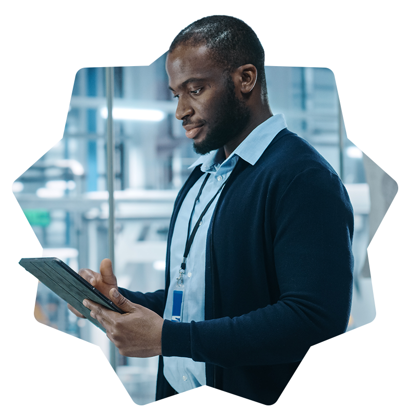 Man working on tablet