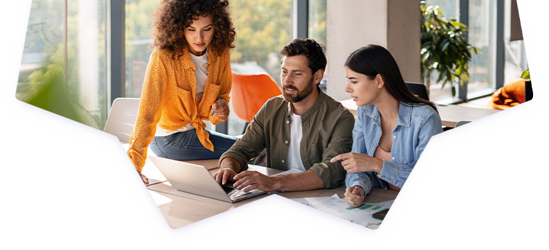 Group working on a project in a modern office