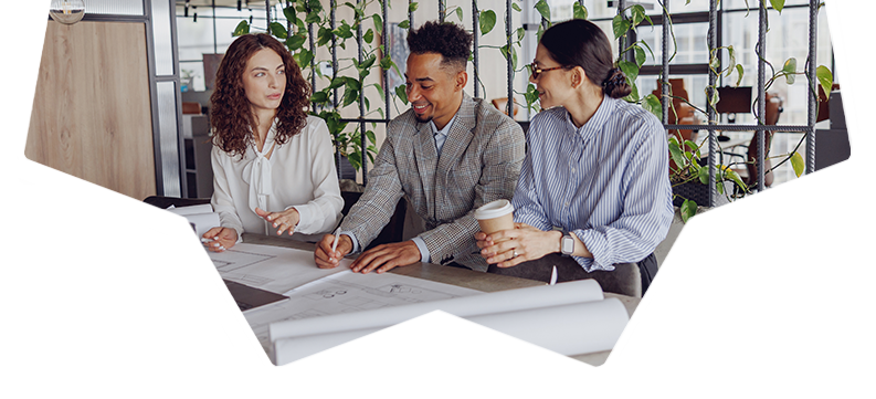 Group working on a project in a modern office