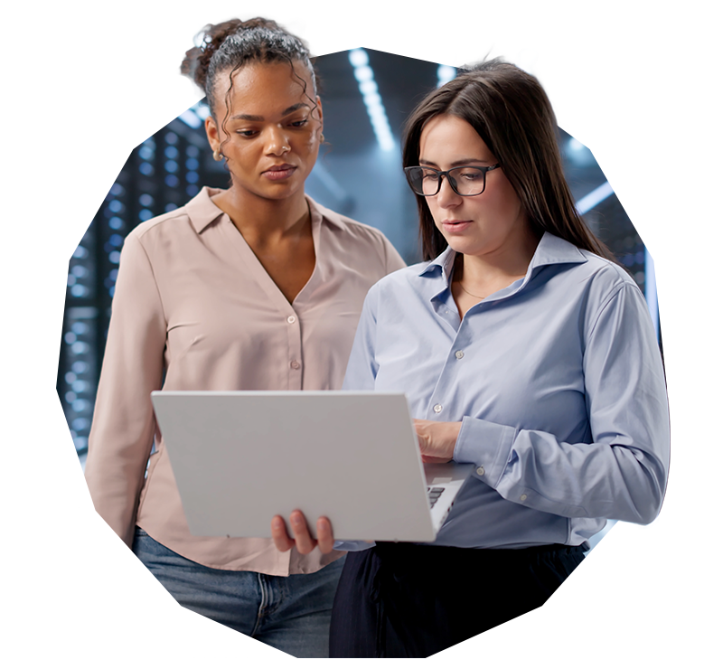 Two female colleagues collaborating on a project
