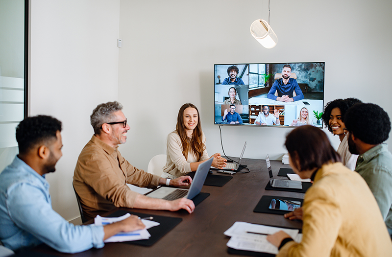 Team on a video call collaborating