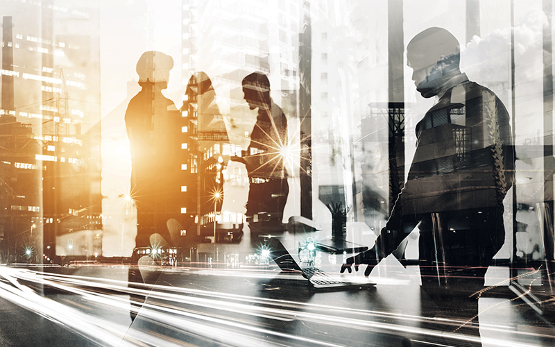 Business professionals working with the Creative Cloud Suite