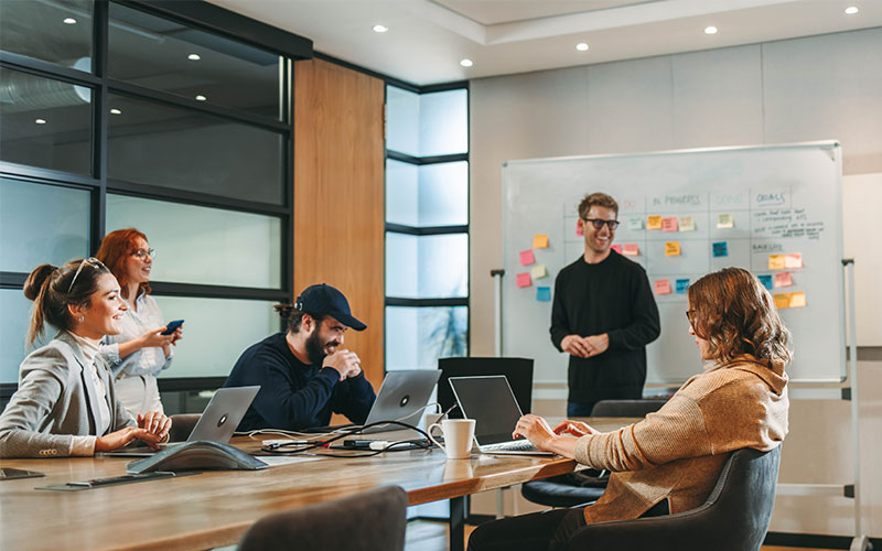 Developers in a scrum session