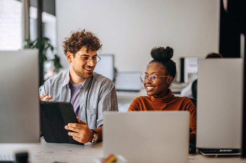 Colleagues collaborating in an office
