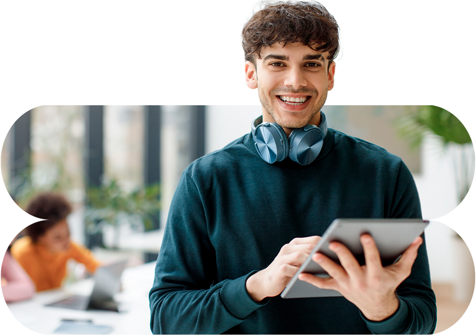 Student holding a tablet