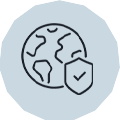 Icon showing a planet with a secure shield