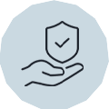 Icon showing a hand with a secure badge
