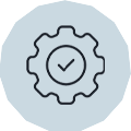 Icon showing a gear with a tick