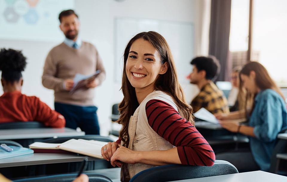Student smiling in class