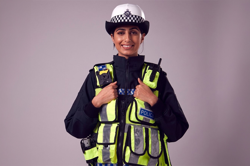 Police officer looking at the camera