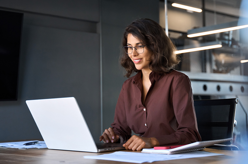 Woman working on a laptop