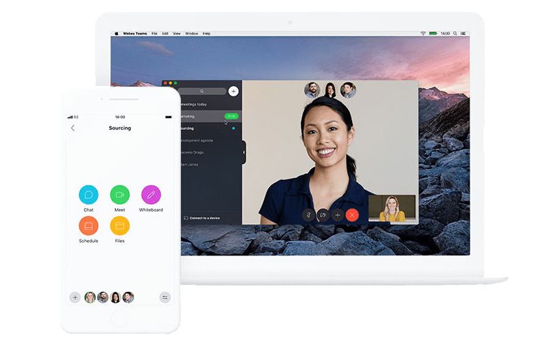 Cisco Webex Teams platform on laptop and phone displaying messaging feature