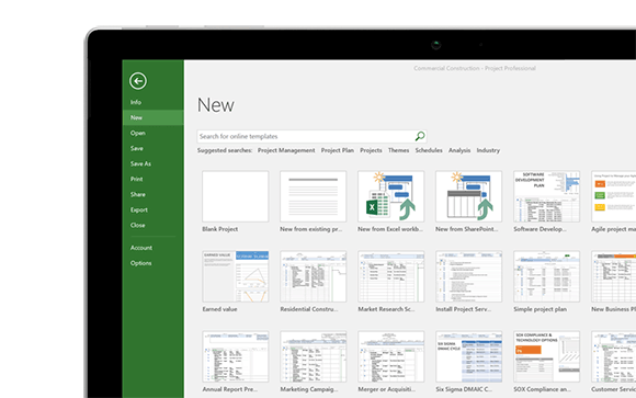 Screenshot of Microsoft Project templates