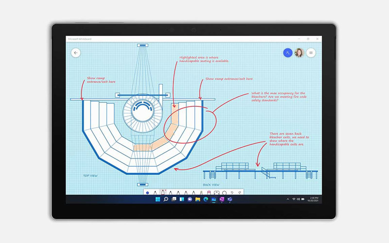 Surface Pro 7 Plus with a design draft on screen