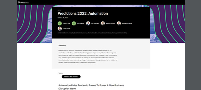 Article Forrester: Predictions 2022- Automation Image