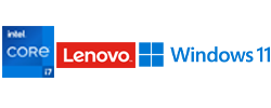 lenovo logo, intel i7 logo and windows 11 logo