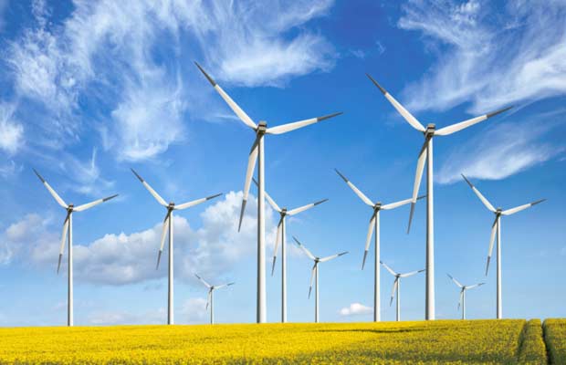 Wind turbines in a field