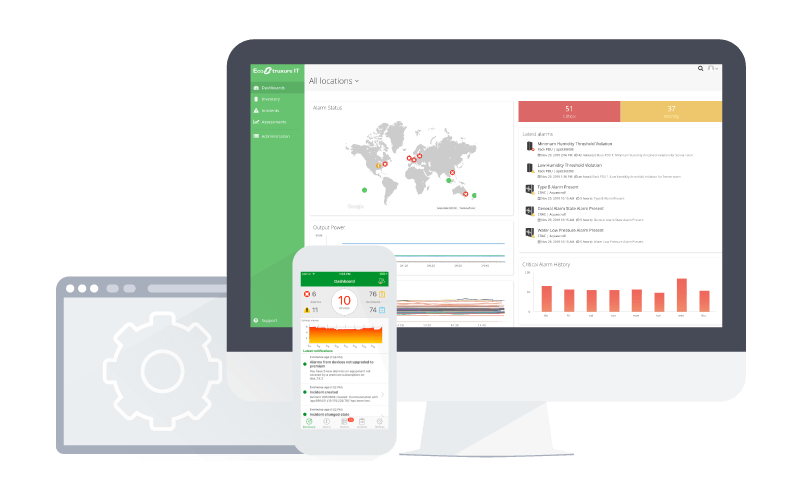 EcoStruxure display on three devices to access data