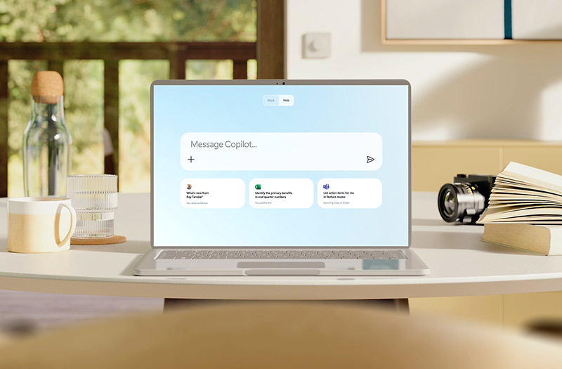 Microsoft Copilot laptop sitting on a desk.