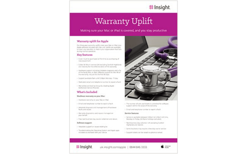 Our three-year warranty uplifts cover your Mac or iPad PDF screenshot