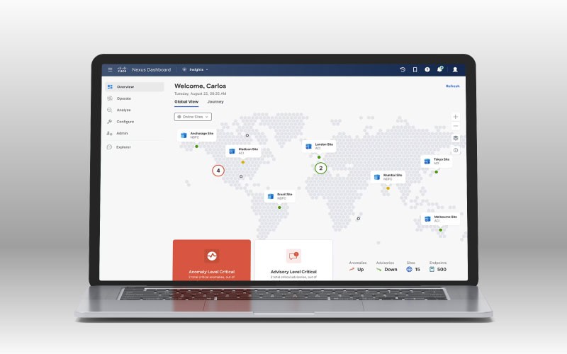 cisco-nexus-dashboard-screenshot Close up of laptop screen with a map on