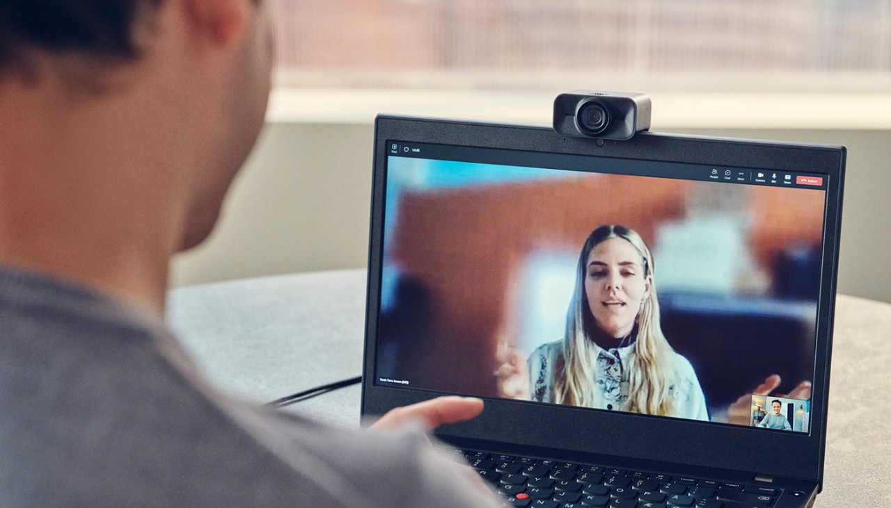 man using personal webcam at home