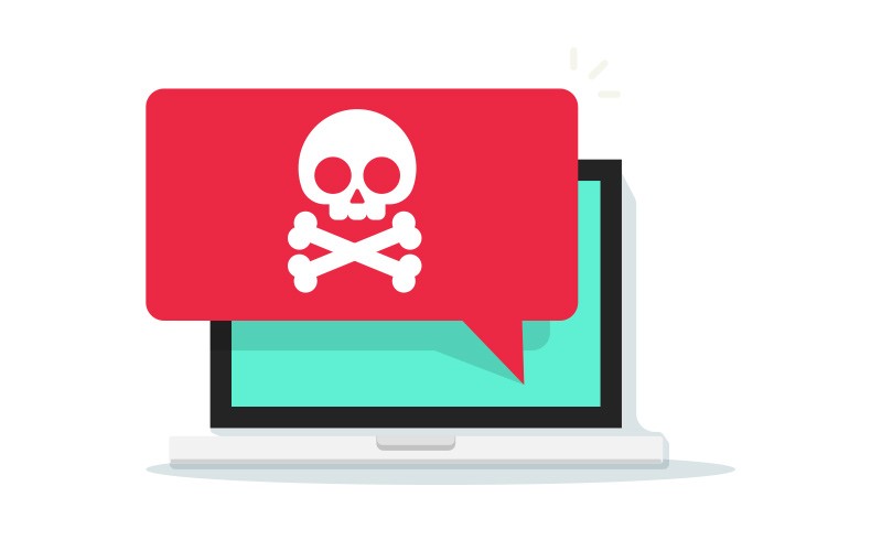 Preventing DDoS attacks illustration of PC and virus