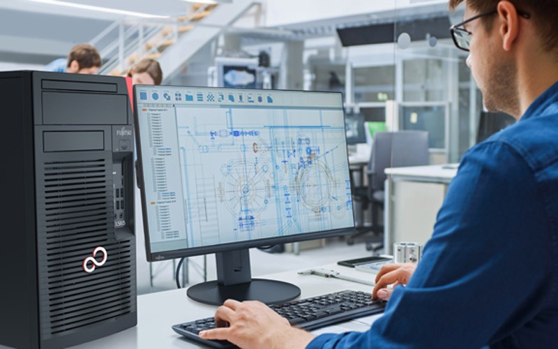 Highly expandable with long product life cycles Man working on a Fujitsu workstation