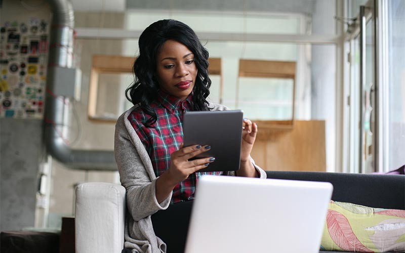 Woman working on a tablet