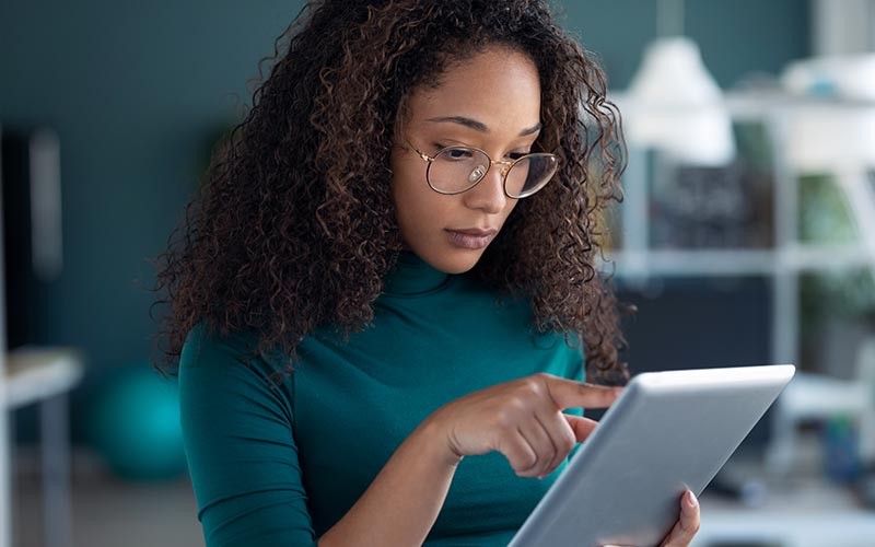 Woman working on a tablet