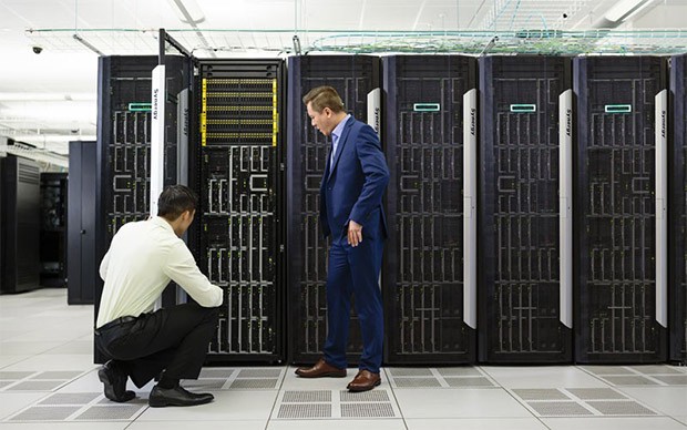 Software-Defined Storage for all workloads Two men working in server room