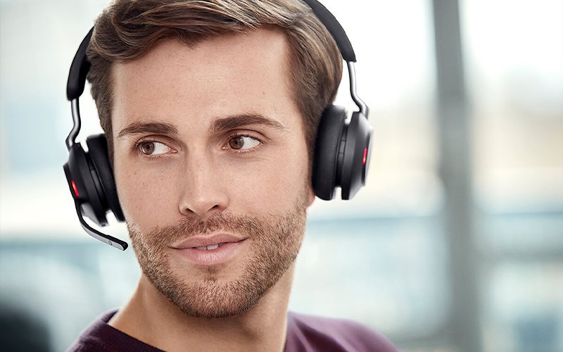 man on a call using the Evolve2 65 headset