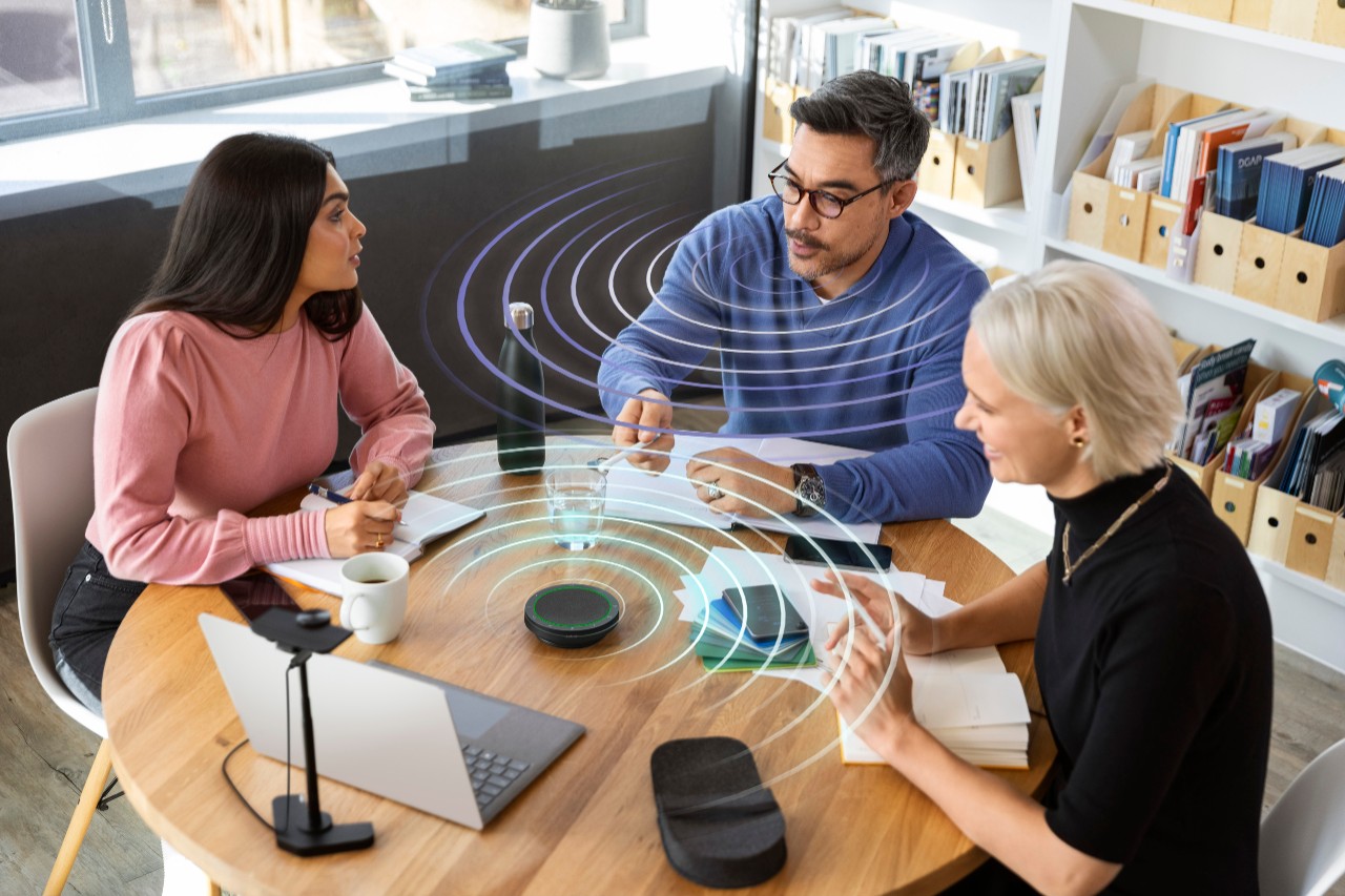 Superior audio for larger conference calls Jabra Speak being used during a meeting