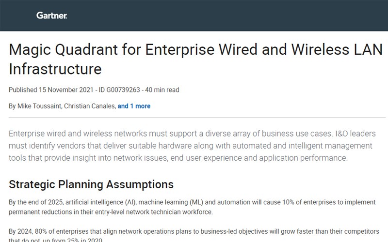magic quadrant for enterprise wired and wireless LAN infrastructure document