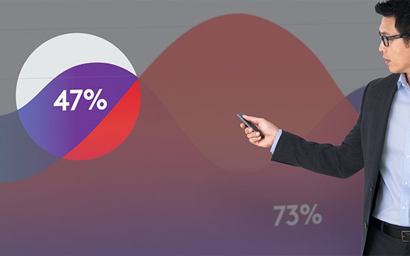 Bring presentations to life Business man using a Logitech presenter remote