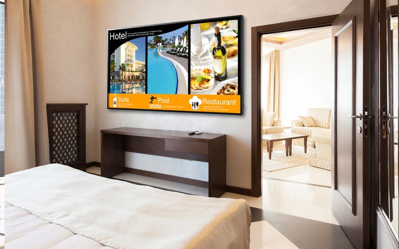 Digital signage solutions for your business Digital signage in display in a hotel room