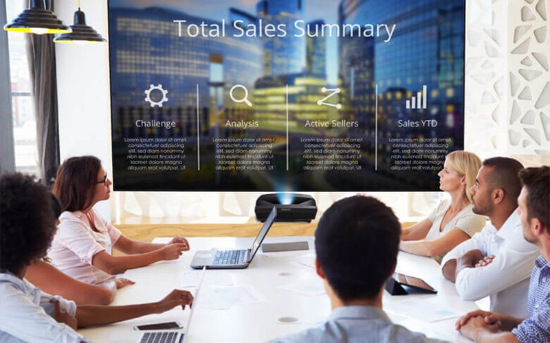 Immersive images in small spaces Viewsonic projector being used in a meeting